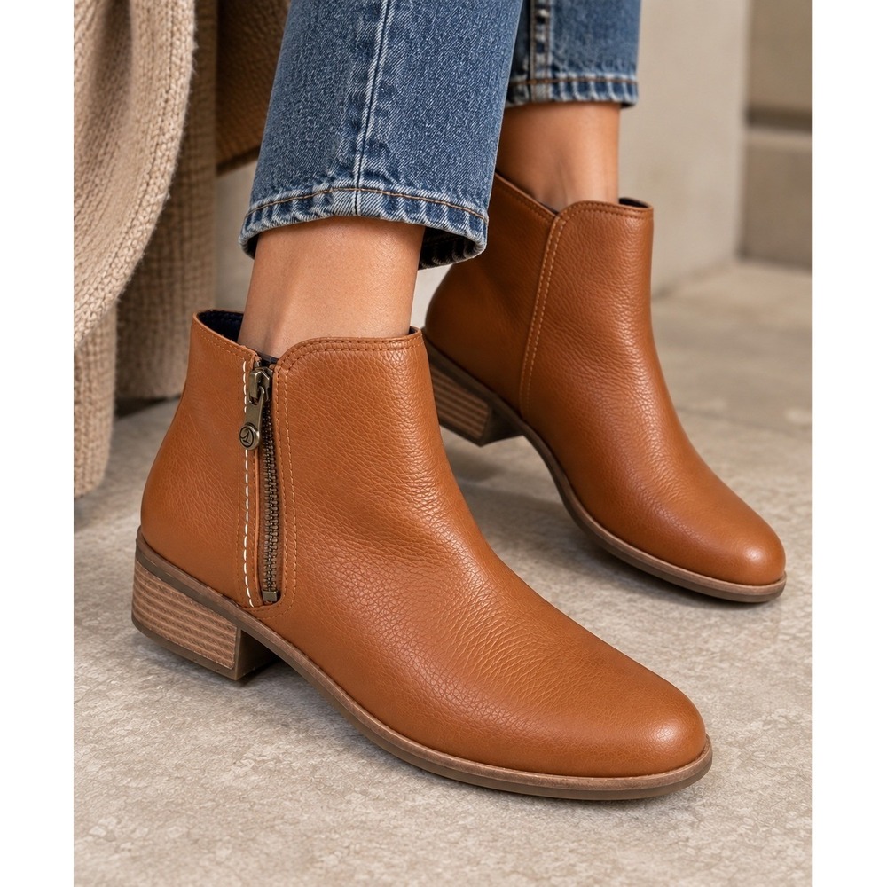 Sperry Seaport Storm 2.0 Waterproof Leather Ankle Booties Cognac Boots Sz 8.5